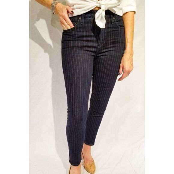 Citizens of Humanity COH Blue Pinstripe Rocket Crop High Rise Skinny Jeans - Picture 7 of 16